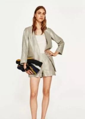 Blazer Zara Basic Gris Metálico Talla L Mujer’s Manga Larga Foto 1 de 4