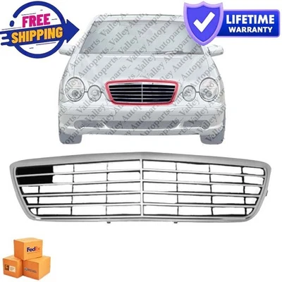 Chrome Shell w/ Black Insert Grille For 2000-2003 Mercedes Benz E320 2003 E500 Foto 1 de 4