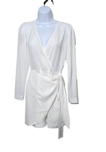 YUMI Kim Kleid XS Faux Wickel Ivory Lurex Streifen klassisch tiefer V-Bindeband Taille Damen - Bild 1 von 21