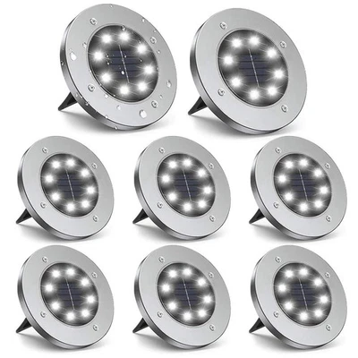 8 Pack Solar Ground Lights | LED Outdoor Garden Pathway Deck Whitettttttttttt... - Image 1 of 4