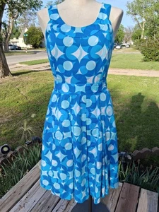 Calvin Klein Dress Size 4 Turquoise White Polka Dot A Line Sleeveless Geometric - Picture 1 of 8
