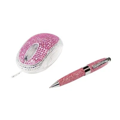 USB optische Maus TouchPen Kugelschreiber Strass Glitzer Stift Stylus rosa pink - Bild 1 von 4