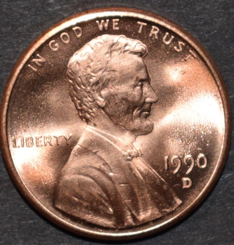 1990 D Lincoln Memorial Penny Brilliant Uncirculated (BU) Cent Choice Gem Cover
