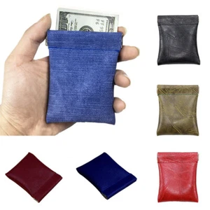 Leather Small Coin Purse Pouch Snap Top Wallet Metal Spring Closure Change Bag - Picture 1 of 22