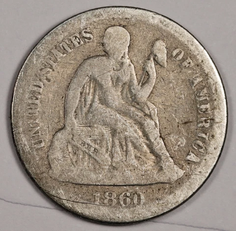 1860 Liberty Seated Dime.  VG.  178804 Cover