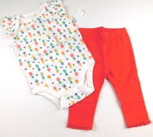 Gap Body Bambina Leggings Corallo Bianco Taglia 6-12 Mesi Cotone Ananas Nuovo - Foto 1 di 3