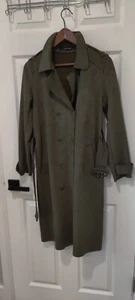 Zara Khaki Green Faux Suede Trench Mac Tailored Coat - Great Condition! - XS - Picture 1 of 4