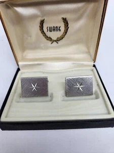 Vtg SWANK Starburst Rectangle Mid Century Modern Cufflinks Silver Tone T20 - Picture 1 of 3
