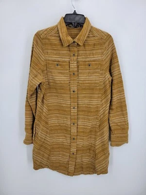 Vestido Camisa Prana Mujer Pequeño Marrón Rayas Manga Larga Bolsillos Abotonados Foto 1 de 4