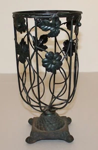 Wrought Iron Wire Floral Vase Shaped Candle Holder with Cast Iron Base 11-1/2" - Picture 1 of 13