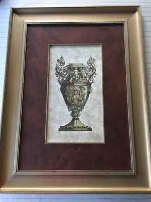 漂亮的希腊花瓶/Urn 手工彩色平版画艺术印刷品,带框,9 英寸 x 17 英寸(图片) — 第 1/4 张图片