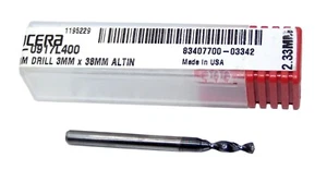 226-0917L400 Kyocera 2,33 mm Hartmetallbohrer 2 Flöten ALTiN beschichtet 0,0917 Zoll Durchmesser - Bild 1 von 3