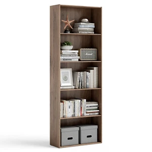 Costway 5-Tiers Living Room Storage Rack Stand Bookcase Display Cabinet Walnut - Picture 1 of 8