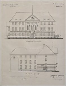 Königliches Amtsgericht Opladen - alte große Baubestandzeichnung von 1915