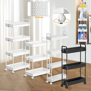 Trolley on Wheels Kitchen Storage Utility Cart Multi-tier + 3/4 Shelves Rolling - Picture 1 of 31