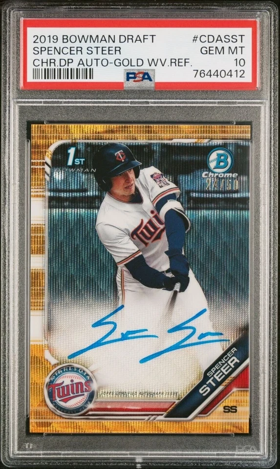 2019 Bowman Draft Spencer Steer 1st Gold Wave Refractor Auto /50- PSA GM 10 - Image 1 of 1