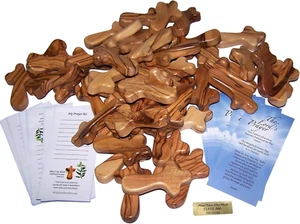 50 Small Olive Wood Hand Crosses - 2.5 Inch Pocket Palm Crucifix | Handmade Jeru - Picture 1 of 7