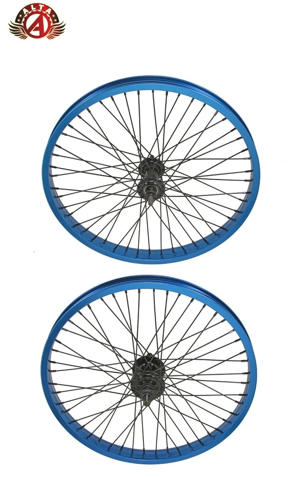 20"x2.125 BMX BICICLETA ALEACIÓN Delantera O 9T Rueda Trasera 48 Radios Cojinete Sellado Azul Foto 1 de 1