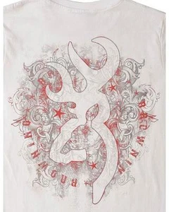 OFFIZIELL LIZENZIERTES BROWNING TAILLIERTES DAMEN-T-SHIRT WEISS STERNE UND WIRBEL - Bild 1 von 3