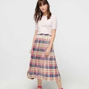 NWT J. Crew Pleated Midi Skirt in Shimmering Plaid Size 10 Rainbow Stripe - Picture 1 of 9