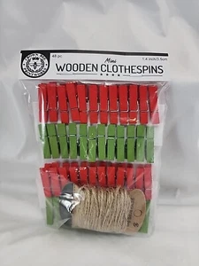 Mini Holz Wäscheklammern 1,4 Zoll - Hanfseil 30 Fuß - rot & grün - 48 Stück pro Paket - Bild 1 von 18