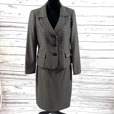 Le Suit 2 piezas Falda Traje Para Mujer’s 10 Marrón Blazer Botones Sarga Manga Larga Foto 1 de 4