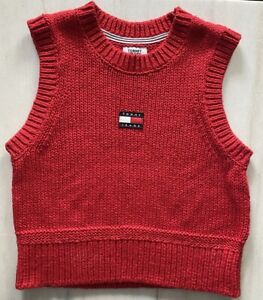 Cute Tommy Hilfiger Red Knit Sweater Vest Shirt Top Medium