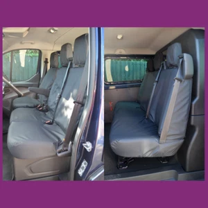 Ford Transit Custom Crew Cab 2013-2023 Front 3 (NoTray) + Rear Seat Covers Black - Picture 1 of 3