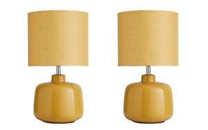 Set of 2 Modern Ceramic Base Table Lamp Co-ordinating Shade Stylish Design Round