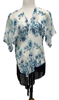 Cejon Mujer Kimono Top Crema Blanco Azul Flores OSFM Foto 1 de 3