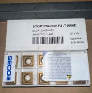 SECO CARBIDE INSERTS QUANTITY 10 SCGX120408W-P2 T1000D - Picture 1 of 2