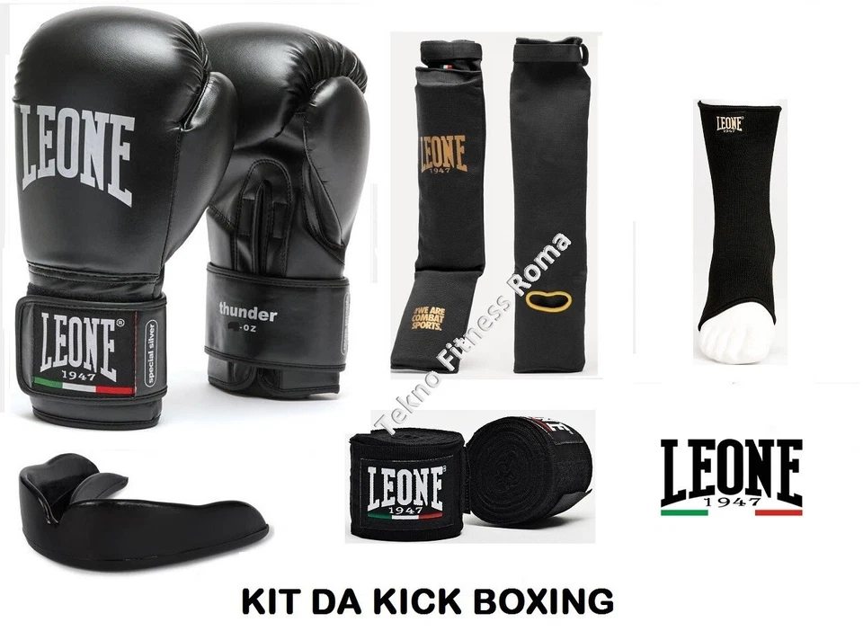 LEONE 1947 KIT KICK BOXING LEONE: GUANTONI 12oz /PARATIBIA /CAVIGLIERE /FASCE /PARADENTI