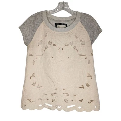 Saturday Sunday (Anthropologie) Millie Quilted Cut Out cream & gray top, small - Image 1 of 4