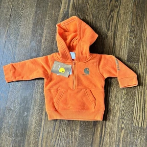 New Carhartt Infant Sweatshirt Hoodie 6M 6 Month Orange Pocket Hood Fleece - Picture 1 of 4