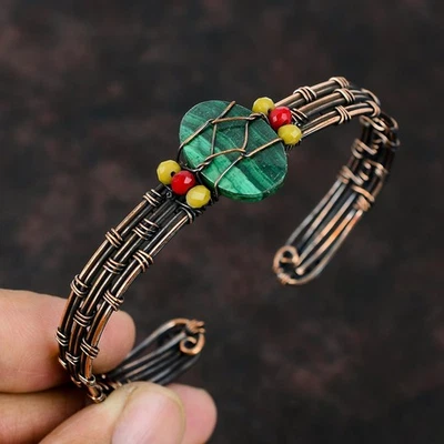 Brazalete madre cuentas coral amarillo y rojo piedra malaquita rusa cobre joyería Foto 1 de 4