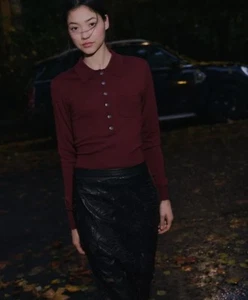 Zara Basic Wool Blend Polo, Maroon Size L - Picture 1 of 5