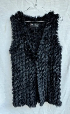 Chaleco Belle Fare Mujer Negro Tejido Genuino Piel de Conejo Talla Grande Frente Abierto Foto 1 de 3