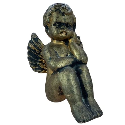 Estatuilla de ángel querubín vintage tono dorado terracota cerámica dorada y negra Foto 1 de 4