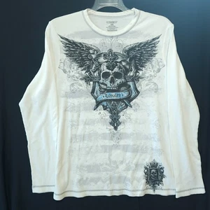 No Boundaries - Affliction Style Thermal Shirt Men's XL White Long Sleeve Grunge - Picture 1 of 11