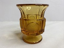 Fostoria? Heavy Amber Glass Toothpick Holder 1887 Eagle Crest Liberty Torch Star