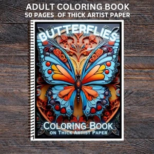 Butterflies - Spiral Bound Adult Coloring Book - Thick Artist Paper - 50 pages - Imagen 1 de 2