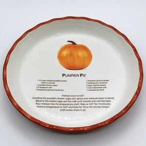 Pumpkin Pie Platte Schale mit Rezept 9" Keramik weiß mit orange Korbgeflecht außen - Bild 1 von 7