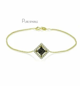 14K Gold 0.25 Ct. White And Black Diamond Charm Bracelet Halloween Gift - Picture 1 of 1