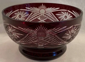 Cut to Clear Ruby Red Glass 8" Bowl BEAUTIFUL Centerpiece Vintage - Picture 1 of 5