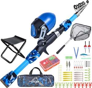 Kids Fishing Pole Set Portable Telescopic Kids Fishing Rods with Blue - Picture 1 of 7