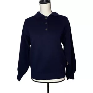 Tricot St Raphael S 1/4 Knopf Pullover Leder Ellenbogen Patches 100% Schurwolle - Bild 1 von 12