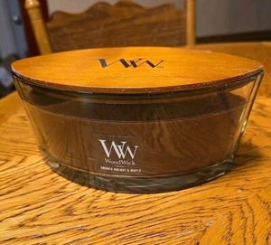 NEW WoodWick SMOKED WALNUT & MAPLE Large ELLIPSE Candle 16oz ๐ - Picture 1 of 5