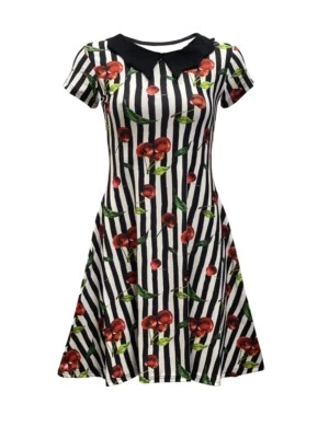 Cherry Tart Monochrome Striped Cherries Vintage Swing Rockabilly Retro Dress  - Image 1 of 3