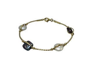 Brazalete cuadrado de perlas de oro amarillo macizo de 14K de Tahití y habitación blanca 7" 6,36 g - Imagen 1 de 6