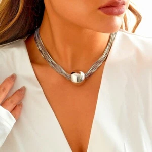Grobe Kette Halskette Choker Silber 2 Wege Verschleiß Kugel Anhänger + Etui - Bild 1 von 4